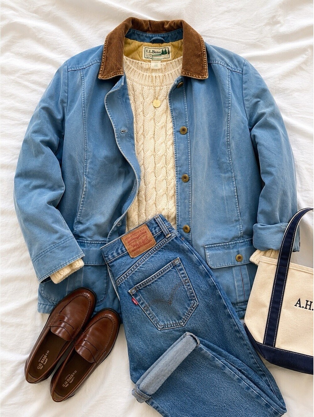 Vintage L.L.Bean Barn Coat Chore Jacket Blue Corduroy Collar 2X - Picture 1 of 6